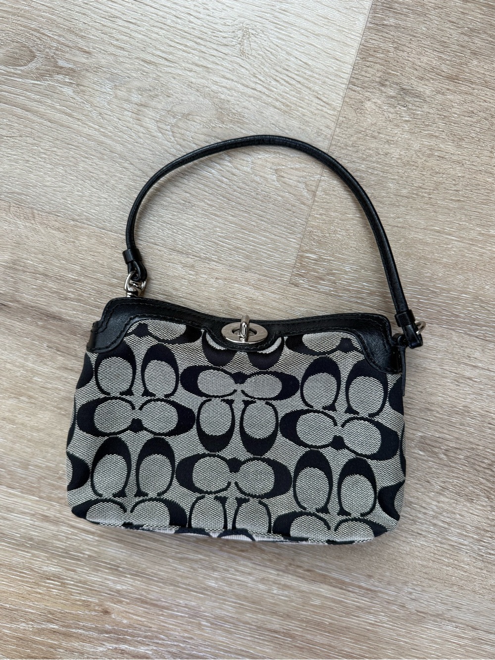 Coach Mini Shoulder Bag in Black and Tan Signature Jacquard